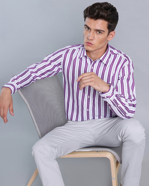 Veronica Purple Jacquard Paisley With White Stripe Cotton Shirt