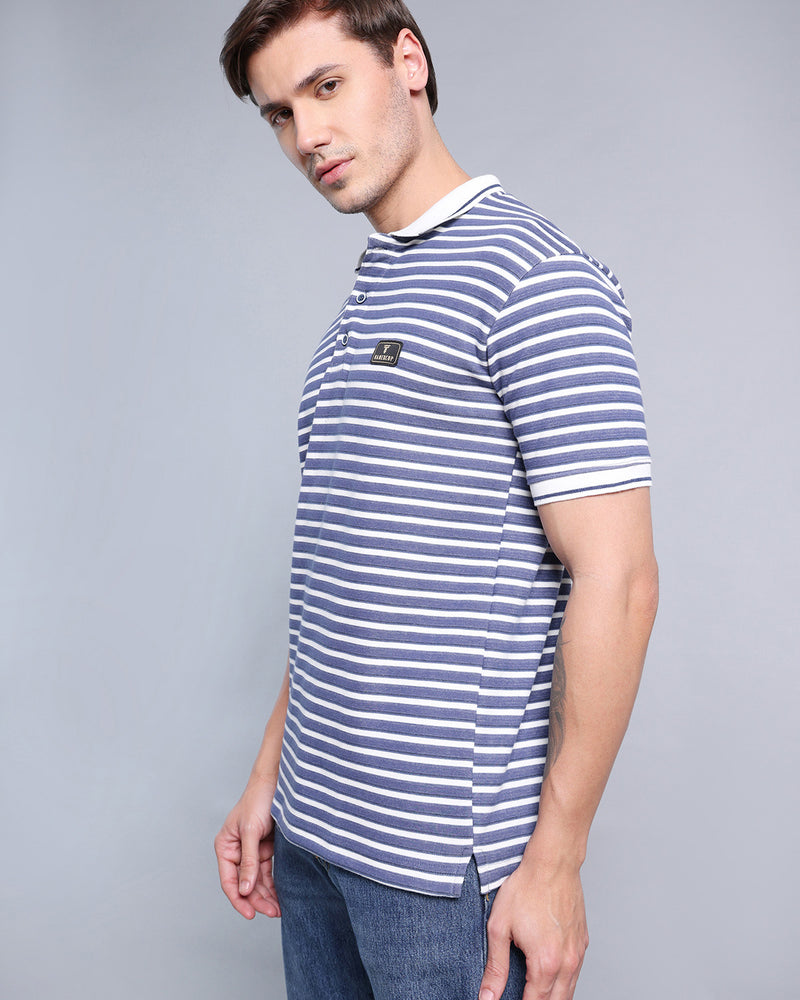 Libarty Blue With White Striped Supersoft Smart Polo T-Shirt