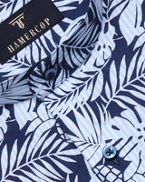Atropa-Leaf And Pineapple Printed Blue Oxford Cotton Shirt